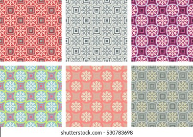 Seamless retro pattern with snowflakes. Set of of various colors. Vector illustration