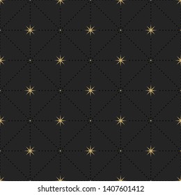 Patrón retro sin problemas con estrellas. Textura oscura y dorada. Fondo geométrico repetitivo.