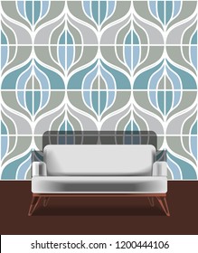 Seamless retro pattern in the style of the sixties. Art deco vintage wallpaper or fabric. Retro interior