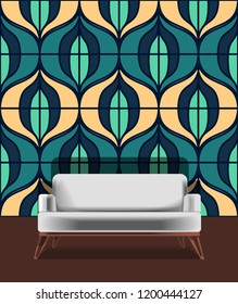 Seamless retro pattern in the style of the sixties. Art deco vintage wallpaper or fabric. Retro interior