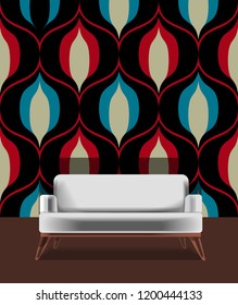 Seamless retro pattern in the style of the sixties. Art deco vintage wallpaper or fabric. Retro interior