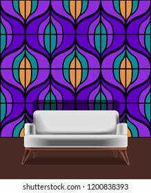 Seamless retro pattern in the style of the sixties. Art deco vintage wallpaper or fabric. Retro interior