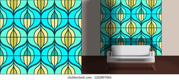 Seamless retro pattern in the style of the sixties. Art deco vintage wallpaper or fabric. Retro interior