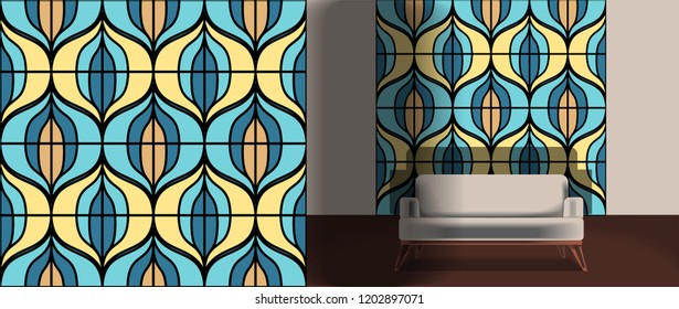 Seamless retro pattern in the style of the sixties. Art deco vintage wallpaper or fabric. Retro interior