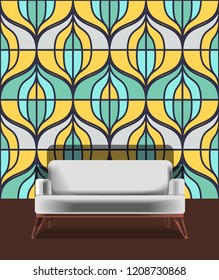 Seamless retro pattern in the style of the sixties. Art deco vintage wallpaper or fabric. Retro interior