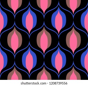 Seamless retro pattern in the style of the sixties. Art deco vintage wallpaper or fabric.