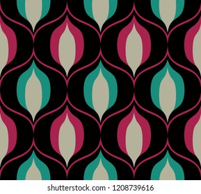Seamless retro pattern in the style of the sixties. Art deco vintage wallpaper or fabric. Asian style pattern