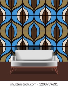 Seamless retro pattern in the style of the sixties. Art deco vintage wallpaper or fabric. Retro interior