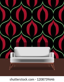 Seamless retro pattern in the style of the sixties. Art deco vintage wallpaper or fabric. Retro interior