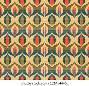 Seamless retro pattern in the style of the sixties. Art deco vintage wallpaper or fabric. Asian style pattern
