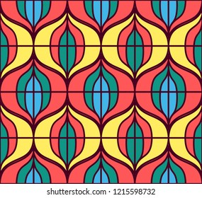 Seamless retro pattern in the style of the sixties. Art deco vintage wallpaper or fabric.