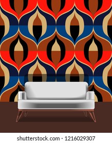 Seamless retro pattern in the style of the sixties. Art deco vintage wallpaper or fabric. Retro interior