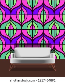 Seamless retro pattern in the style of the sixties. Art deco vintage wallpaper or fabric. Retro interior