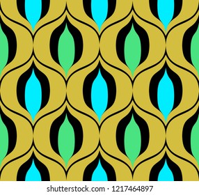Seamless retro pattern in the style of the sixties. Art deco vintage wallpaper or fabric.