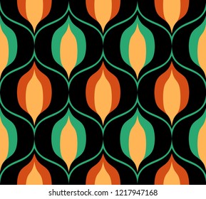 Seamless retro pattern in the style of the sixties. Art deco vintage wallpaper or fabric.