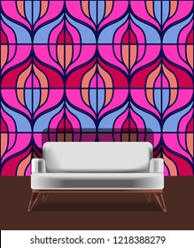 Seamless retro pattern in the style of the sixties. Art deco vintage wallpaper or fabric. Retro interior