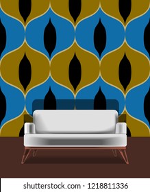 Seamless retro pattern in the style of the sixties. Art deco vintage wallpaper or fabric. Retro interior