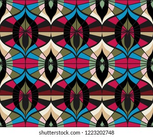 Seamless retro pattern in the style of the sixties. Art deco vintage wallpaper or fabric.