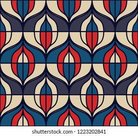Seamless retro pattern in the style of the sixties. Art deco vintage wallpaper or fabric.