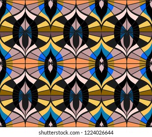 Seamless retro pattern in the style of the sixties. Art deco vintage wallpaper or fabric.