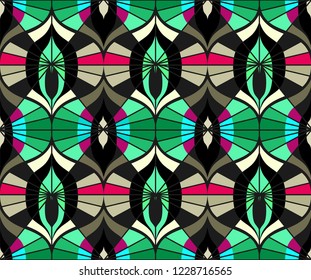 Seamless retro pattern in the style of the sixties. Art deco vintage wallpaper or fabric.