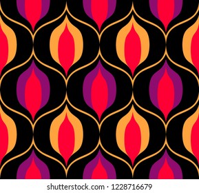Seamless retro pattern in the style of the sixties. Art deco vintage wallpaper or fabric.