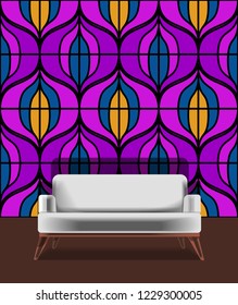 Seamless retro pattern in the style of the sixties. Art deco vintage wallpaper or fabric. Retro interior