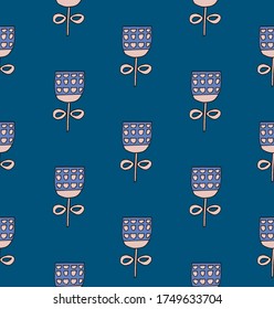 Seamless retro pattern with stylized flowers. Hand drawn motif. Great for fabric, greetings card, wallpaper, apparel.