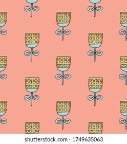 Seamless retro pattern with stylized flowers. Hand drawn motif. Great for fabric, greetings card, wallpaper, apparel.