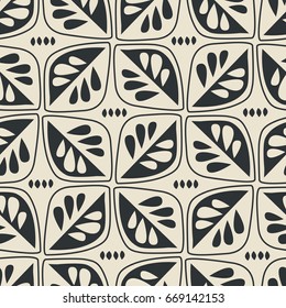 seamless retro pattern with stylized leaves