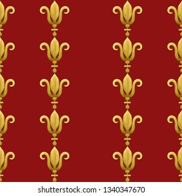 Seamless retro pattern with stylized lily flowers in gold color.