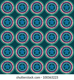 Seamless retro pattern. Texture with circles and stars.