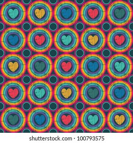 Seamless retro pattern. Texture with circles and hearts.