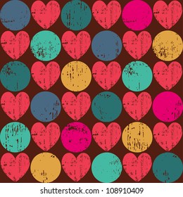 Seamless retro pattern. Texture with threadbare hearts. Vector version.