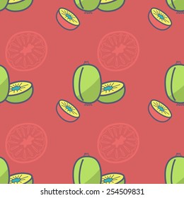 Seamless retro pattern of topical fruit. The design of the kiwi and motives kiwi for  packaging, textiles, paper. Vector illustration