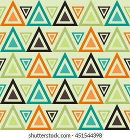 Seamless retro pattern with triangles. Geometric background in vintage colors. Endless texture can be used for printing onto fabric and paper.