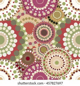 Seamless retro pattern with vintage bright colorful painted circ