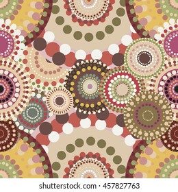 Seamless retro pattern with vintage bright colorful painted circ
