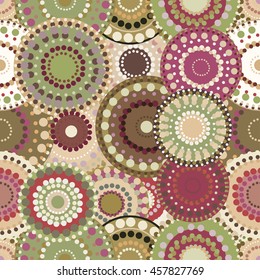 Seamless retro pattern with vintage bright colorful painted circ