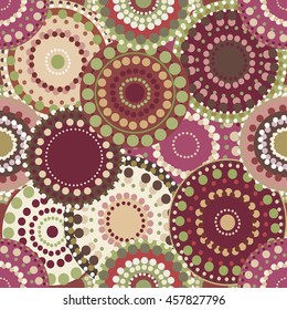 Seamless retro pattern with vintage bright colorful painted circ