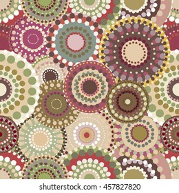 Seamless retro pattern with vintage bright colorful painted circ