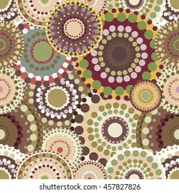 Seamless retro pattern with vintage bright colorful painted circ