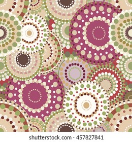 Seamless retro pattern with vintage bright colorful painted circ