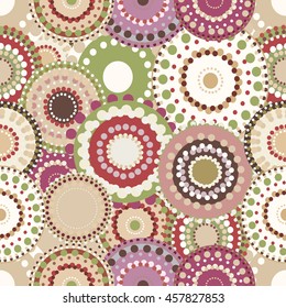 Seamless retro pattern with vintage bright colorful painted circ