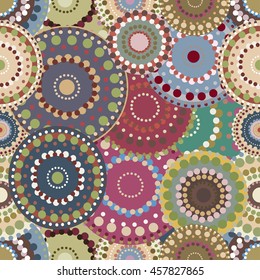 Seamless retro pattern with vintage bright colorful painted circ