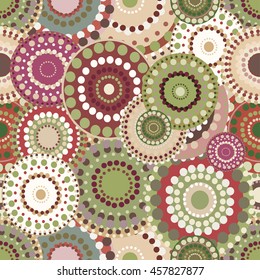 Seamless retro pattern with vintage bright colorful painted circ