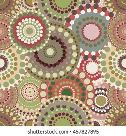 Seamless retro pattern with vintage bright colorful painted circ