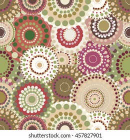 Seamless retro pattern with vintage bright colorful painted circ