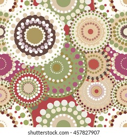 Seamless retro pattern with vintage bright colorful painted circ