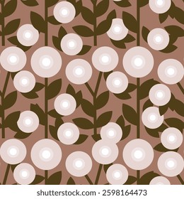 Seamless retro pattern of vintage geometric flowers in mid-century modern style